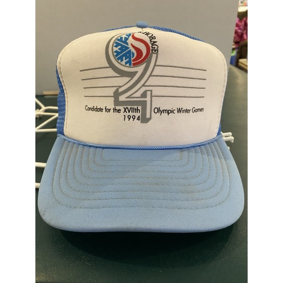 Vintage 1994‎ Anchorage Olympic Bid Trucker Hat Snapback Otto Cap Taiwan Blue